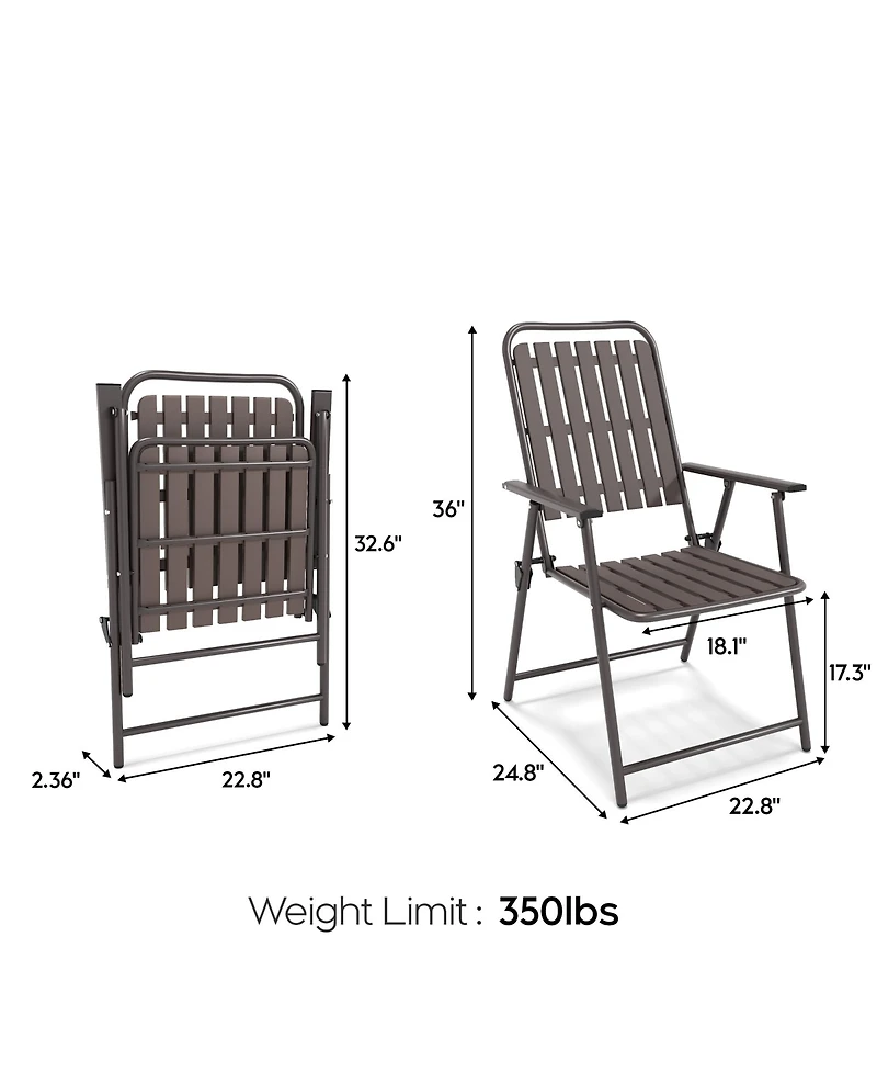 Clihome 2 Pack Foldable Patio Chairs, 350LB Rustproof Metal Wpc Slat Chairs No Assembly