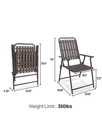 Clihome 2 Pack Foldable Patio Chairs, 350LB Rustproof Metal Wpc Slat Chairs No Assembly