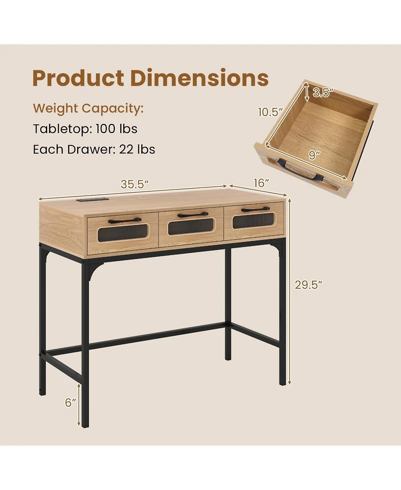 Slickblue Modern Console Table with Led Lights and Charging Station