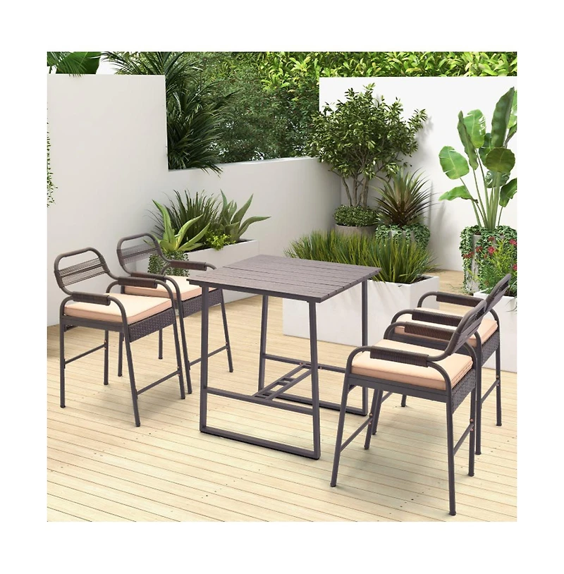Boyel Living 5 Piece Rattan Counter Set with 4 Stools and Polywood Bar Table