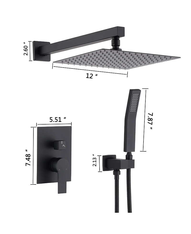 Busdays 12 Inch Ceiling Mount Brushed Nickel Rain Shower System Luxury Rainfall Shower Head Combo Set
