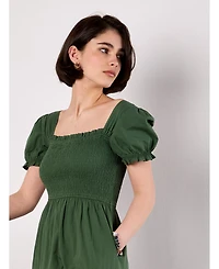 Apricot Women's Smocked Cotton Poplin Midi Dress