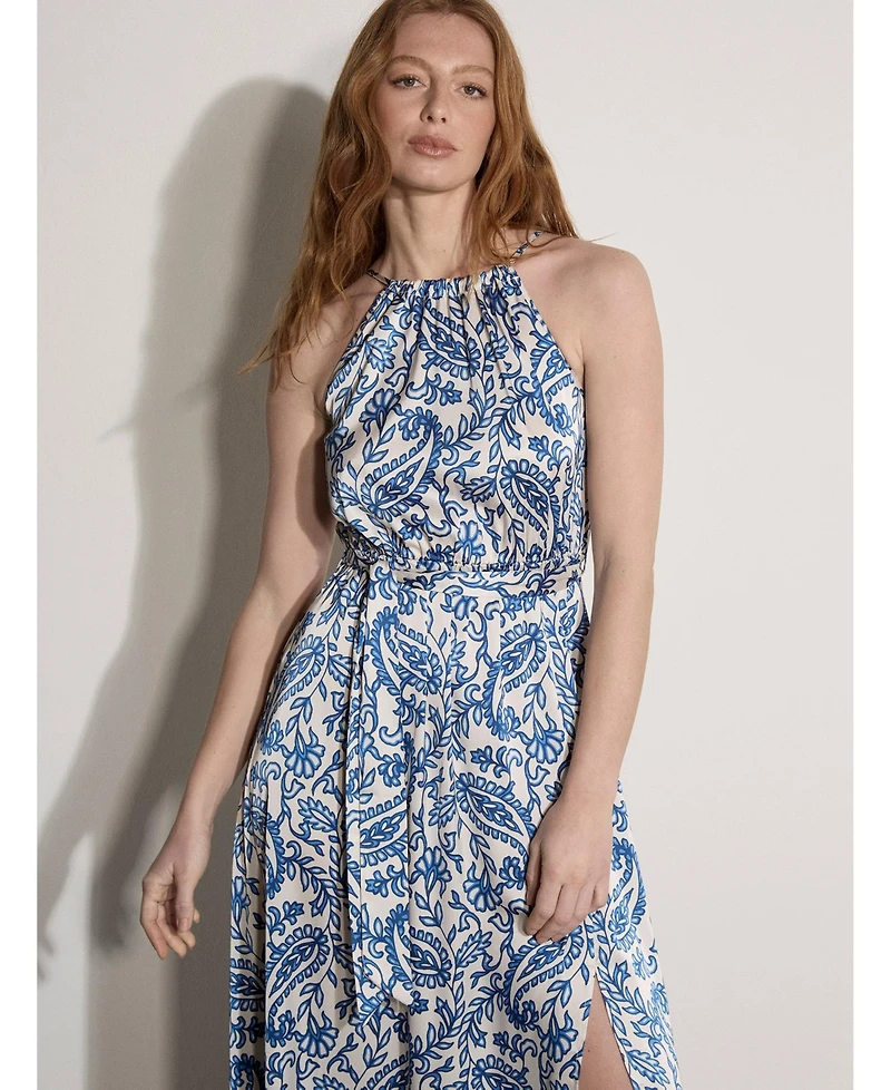 Apricot Women's Paisley Satin Split Maxi Dress