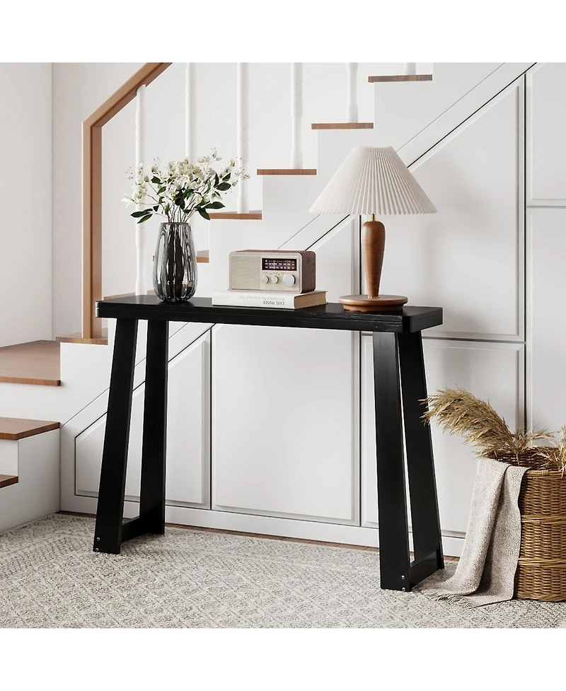Slickblue 43" Solid Rubber Wood Console Table with Thick Top and Stable Base