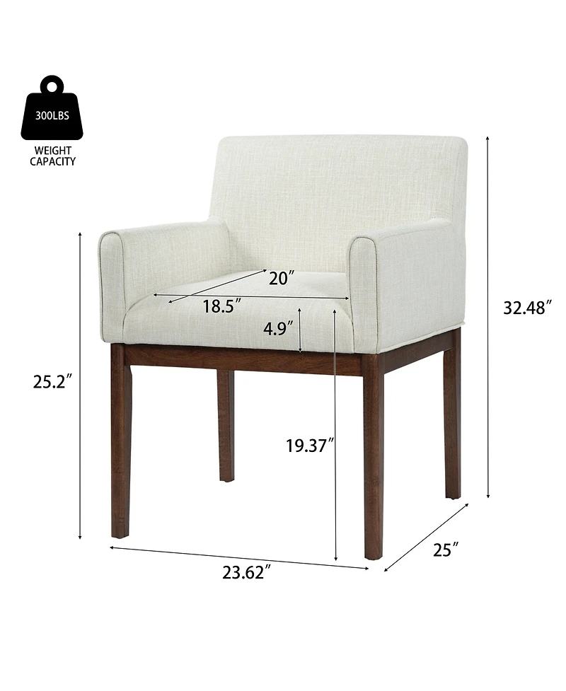 Boyel Living 2-Piece Modern Upholstered Dining Chairs with Arms, Fabric and Rubberwood Legs, Kitchen