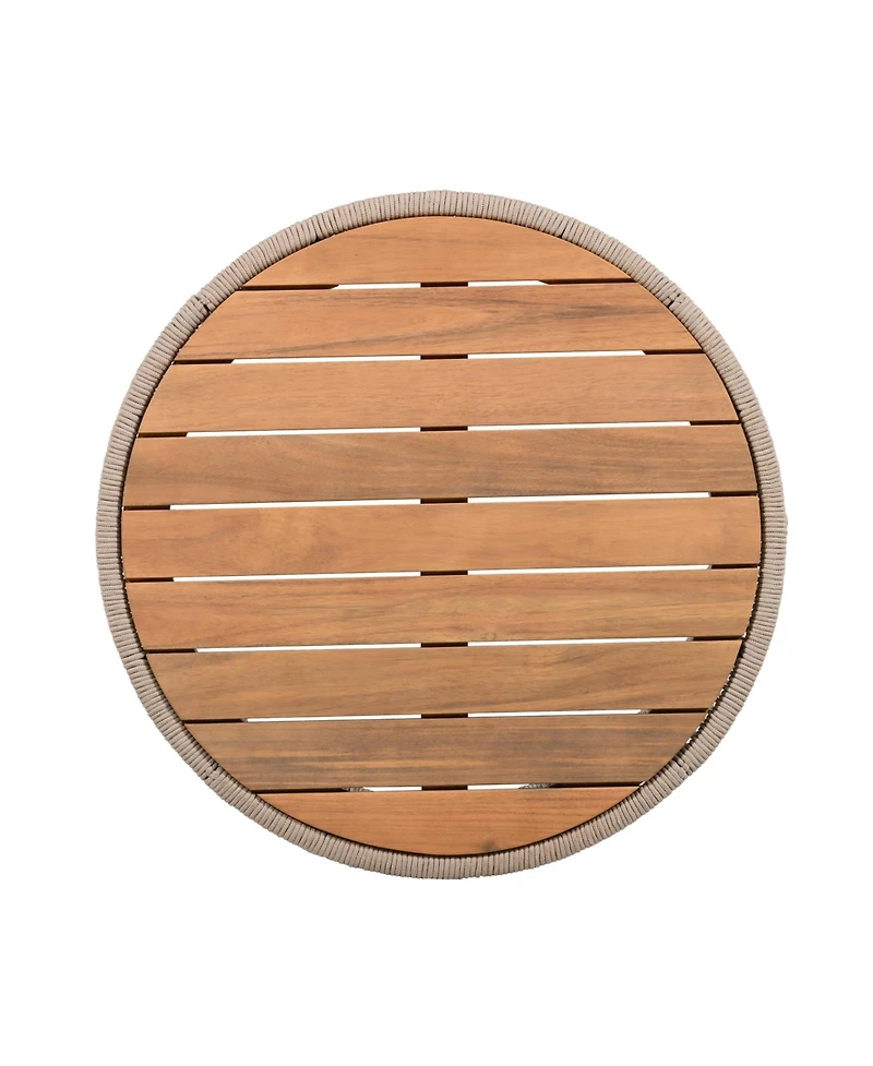 sumyeg Acacia Wood Coffee Table 26 Inch Round Industrial Accent Table with Rope and Iron Frame