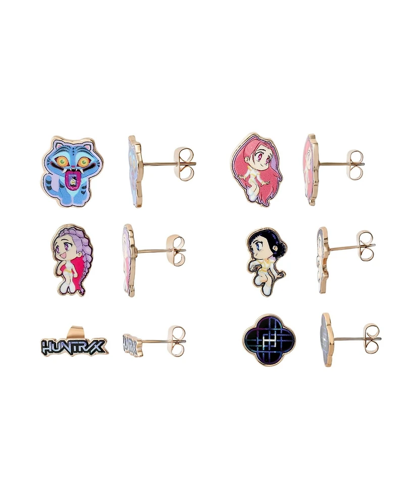 K-Pop Demon Hunters Earrings Set 6 Pairs Official License, Gold-Tone Stud Earrings
