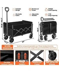 Mountaintop Wagons Carts Foldable, Collapsible Wagon, All-Terrain Wheels, 2 Cup Holders, Lightweight Cart for Beach, Camp, Sports, Garden