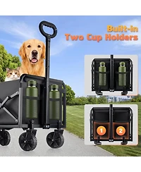Mountaintop Collapsible Foldable Wagon Cart,220LBS Heavy Duty, All-Terrain Wheels,2 Cup Holders, Utility Cart, Black, Grocery Beach Sports Shopping