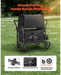 Mountaintop Wagon Stroller for 4 Kids, Adjustable Handle,5-Point Harness, Removable Canopy,330LBS, Camping