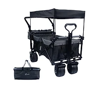 Mountaintop Collapsible Wagon with Removable Canopy, 4" All-Terrain Wheels with Brake, Adjustable Handle and Cooler Bag for Outdoor Garden and Beach