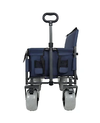 Mountaintop 3-in-1 Folding Wagon with Bench Seat and Rear-Mounted Folding Tabletop 500lbs Capacity, Beach Tires for Camping, Beach