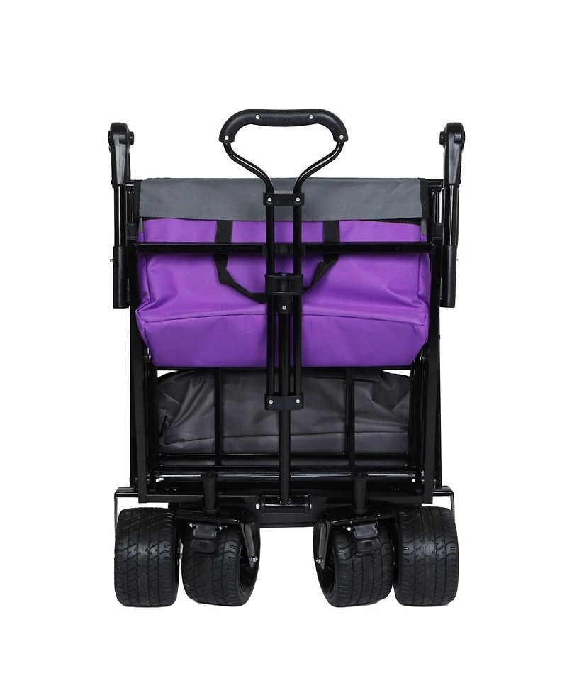 Mountaintop With Push Handle,480Lbs Collapsible Wagon with Canopy,7" All-Terrain Wheels, Cart for Camping, Shopping, Sports, Garden