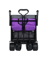 Mountaintop With Push Handle,480Lbs Collapsible Wagon with Canopy,7" All-Terrain Wheels, Cart for Camping, Shopping, Sports, Garden