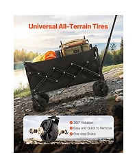 Mountaintop Collapsible Wagon Carts, All-Terrain Wheels, Adjustable Handle, Black Portable Cart for Beach, Grocery, Garden