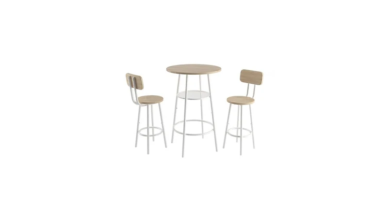 Flynama 3-Piece Foldable Bar Table Set with 2 Stools, Backrest and Partition, Steel Frame for Urban Apartments