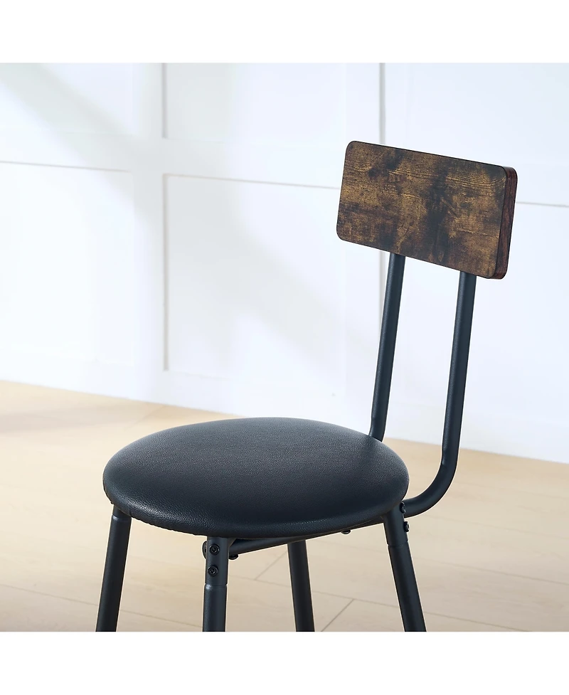 Flynama Round Bar Table Set with Middle Shelf and Upholstered Stools
