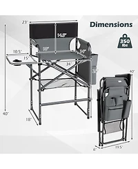 Gymax 26'' Folding Tall Director Chair with Side Table Cup Holders Storage Pockets