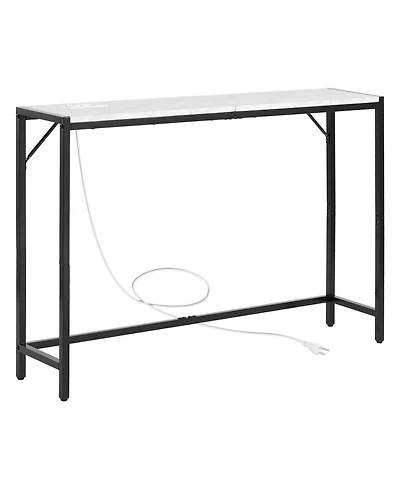 Slickblue Slim Marble Console Sofa Table with Charging Station, Triangular Support, Entryway Furniture