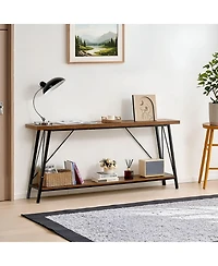 Slickblue Long Narrow Sofa Table with Shelves, Industrial Entryway Console Table for Bedroom and Living Room