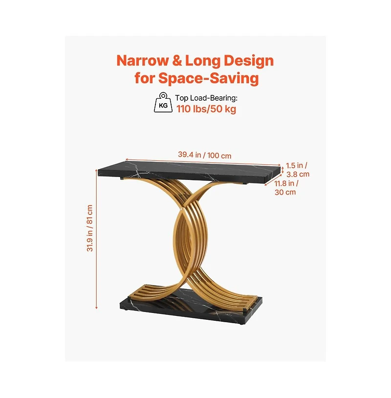 Slickblue Narrow Entryway Console Table, Modern Sofa Table with Wood Top and Metal Legs for Living Room