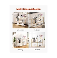 Slickblue Modern Rectangle Console Table with Glass Shelves and Iron Frame, Entryway Sofa Table for Home