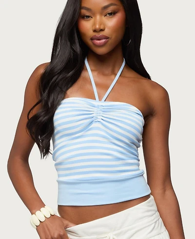 Edikted Women's Sleeveless Striped Halter Top