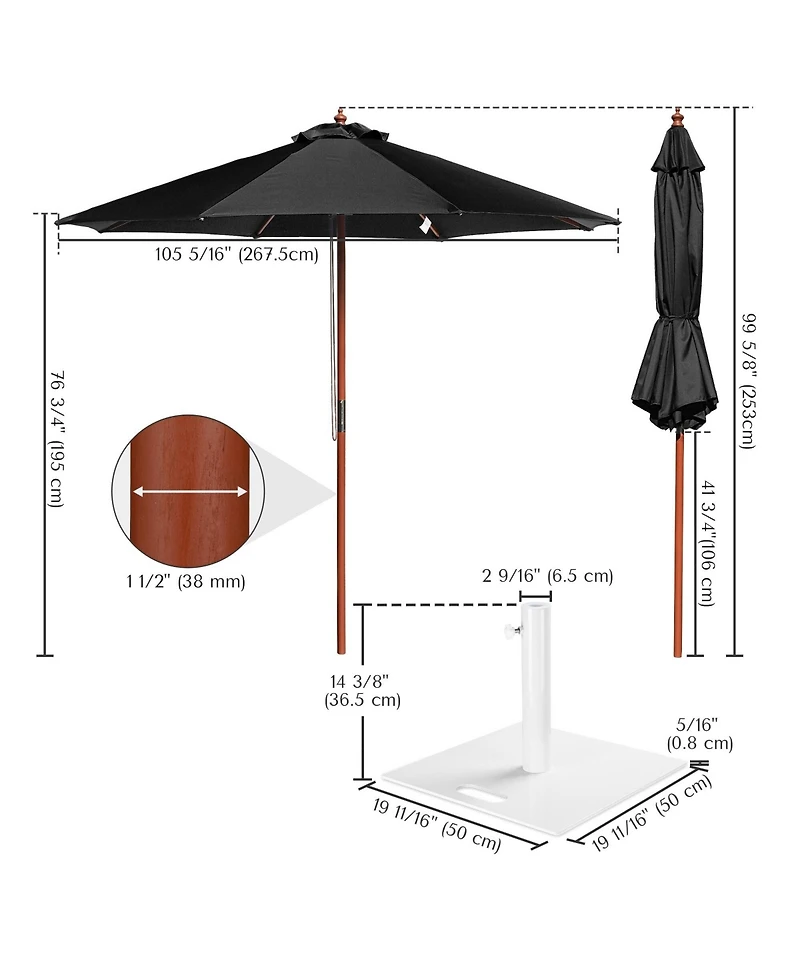 Yescom 9Feet Solid Wood Patio Umbrella with Base Included Stand for Outdoor Event Rental Resort Wedding Party Restaurant