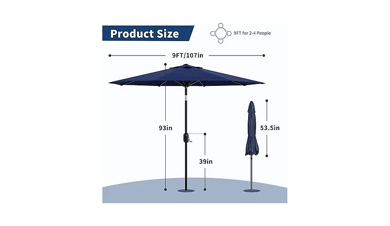 homfan 7.5Feet Market Umbrella - Push Button Tilt and Crank, 6 Ribs, Uv Protection Waterproof for Patio or Garden