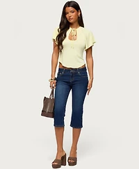 Edikted Women's Roye Keyhole Tie-Front Flutter Top