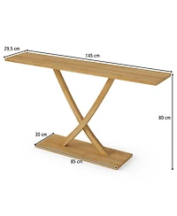 Slickblue Modern 57" Console Table with Teak Wood Frame and Geometric Style