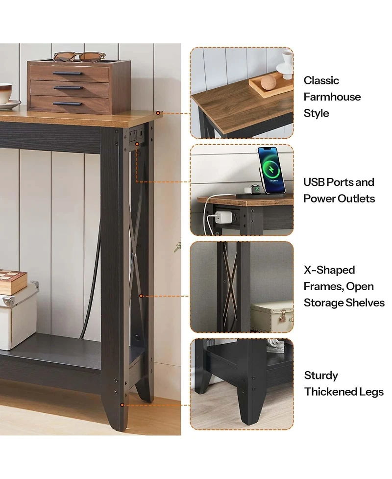 Slickblue Modern Entryway Table with Charging Station, Outlets and Usb Ports