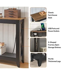 Slickblue Modern Entryway Table with Charging Station, Outlets and Usb Ports