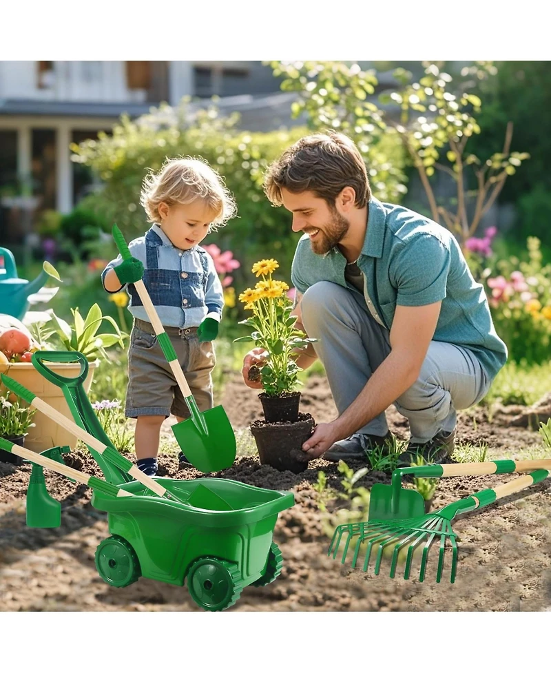 Xdovet Kids Gardening Tools Set Wheelbarrow Shovel Rake Outdoor Yard Play Toys