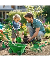 Xdovet Kids Gardening Tools Set Wheelbarrow Shovel Rake Outdoor Yard Play Toys