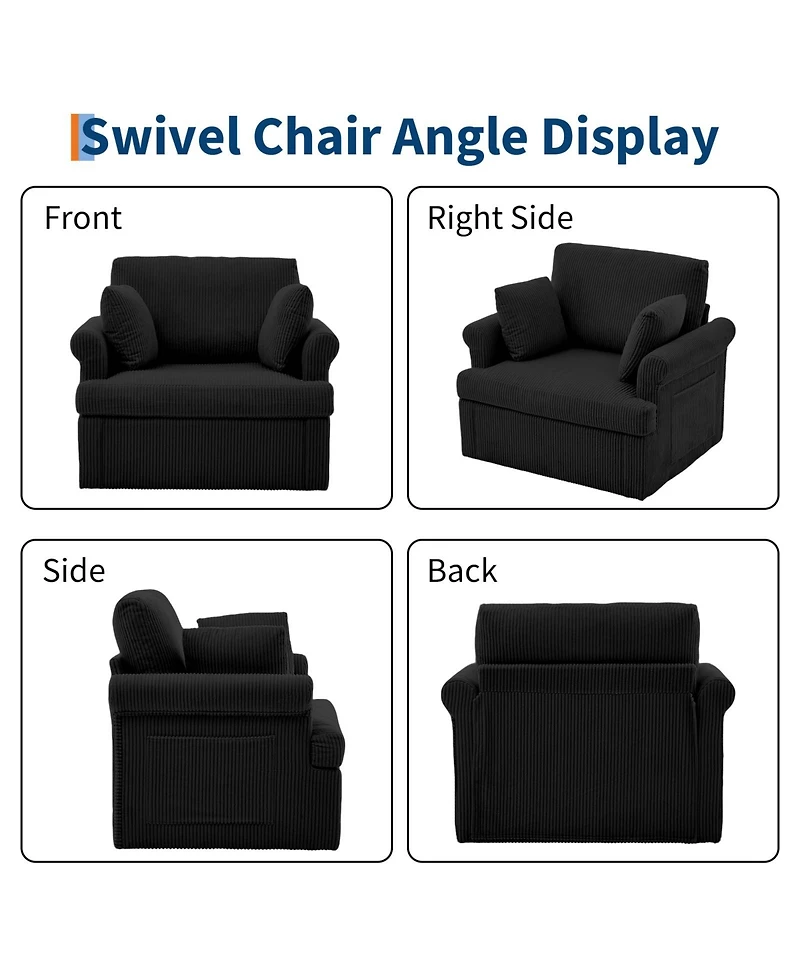 homfan Mid Century 360 degrees Swivel Armchair with 2 Pillows,Modern Chair Corduroy Ergonomic Lounge Reading Chairs