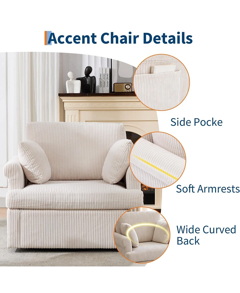 homfan Mid Century 360 degrees Swivel Armchair with 2 Pillows,Modern Chair Corduroy Ergonomic Lounge Reading Chairs