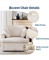 homfan Mid Century 360 degrees Swivel Armchair with 2 Pillows,Modern Chair Corduroy Ergonomic Lounge Reading Chairs