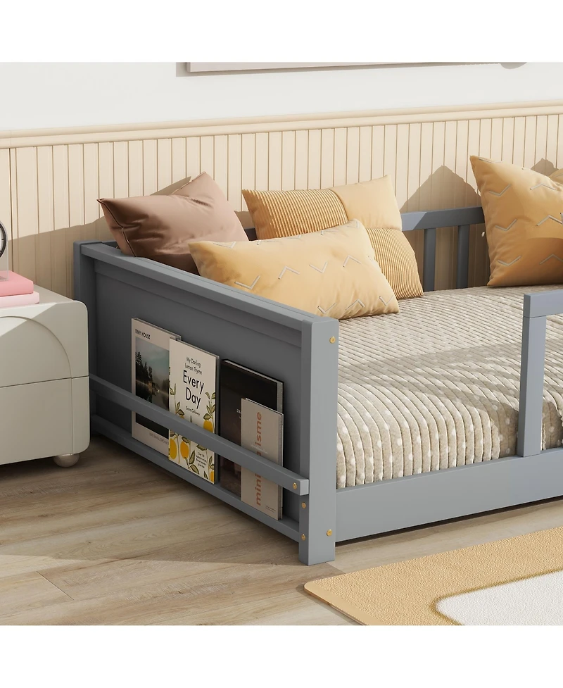Sailvan Floor Platform Bed with Built-in Book Rack