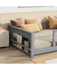 Sailvan Floor Platform Bed with Built-in Book Rack