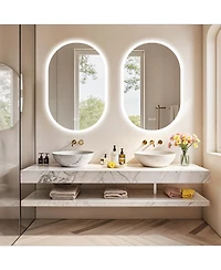 Luvodi 35"x24" Oval Led Mirror Wall-Mounted with Anti-Fog Vanity Mirror with Backlit Memory Function