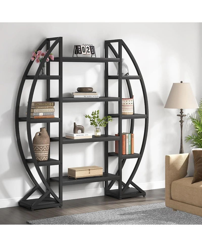 Tribesigns 5-Tier Oval Bookshelf with Industrial Frame