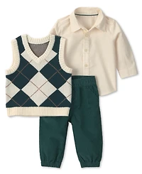 Carter's Baby Boys' Argyle Sleeveless Vest, Shirt and Pants, 3-Piece Set