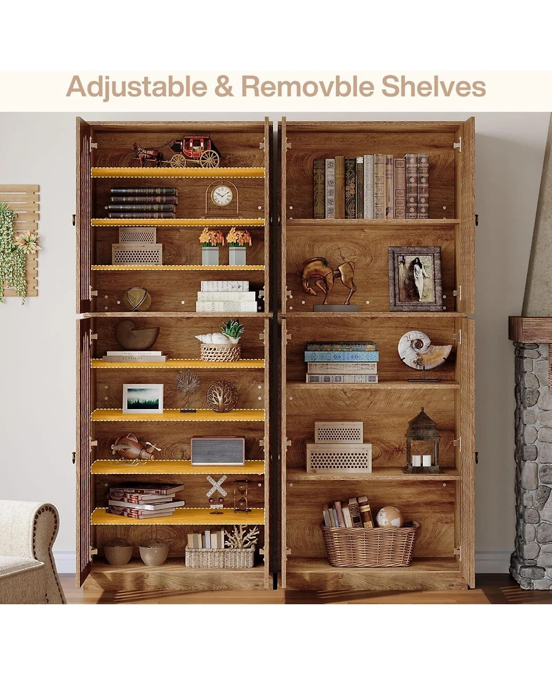 Tribesigns 70.86" Tall Bookcase with 4 Slatted Doors: 9-tier Farmhouse Bookshelf with Storage Shelves Cabinet for Home Office, Living Room