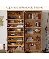 Tribesigns 70.86" Tall Bookcase with 4 Slatted Doors: 9-tier Farmhouse Bookshelf with Storage Shelves Cabinet for Home Office, Living Room