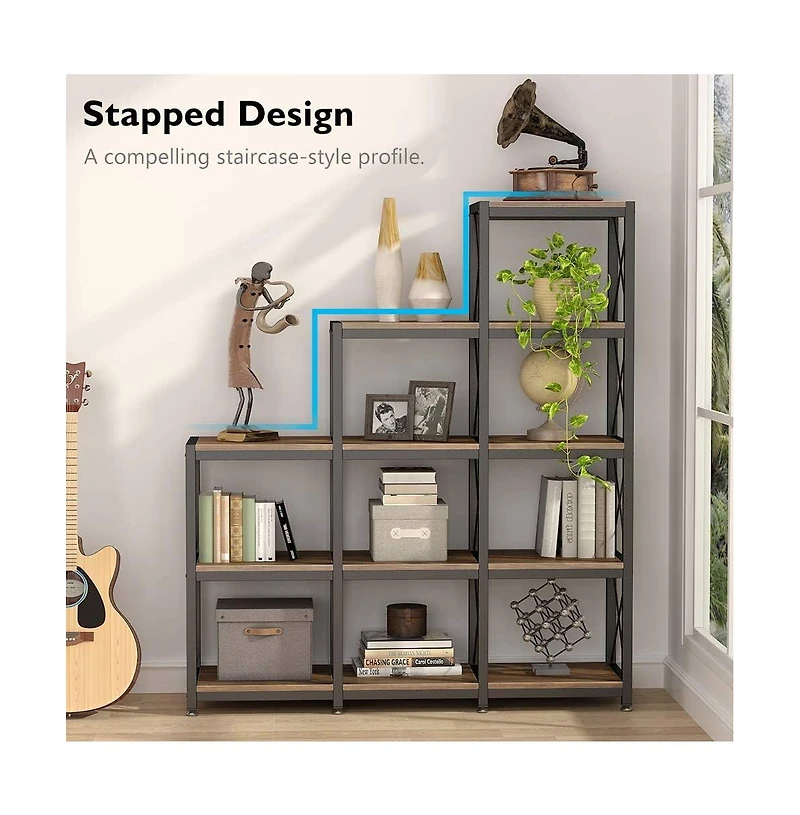Tribesigns 12-Shelf Ladder Bookshelf with 9 Cubes