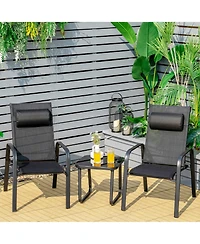Gymax 3Piece Outdoor Bistro Set Patio Conversation with Adjustable Backrest