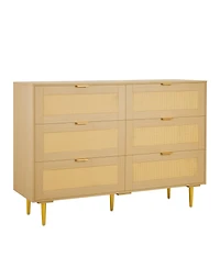 Slickblue Modern Rattan Double Dresser with 6 Drawer Storage Cabinet