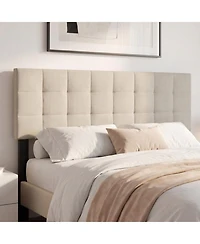 Sugift Queen Full Upholstered Quilted Grid Linen Fabric Headboard Mount Panel