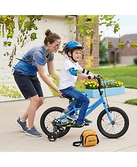 Hongge 16-Inch Kids Bike with Carbon Steel Frame, Coaster and Hand Brakes, Complete Protective Set, 100 lb Capacity, Ages 4-7
